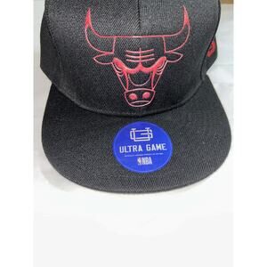 Chicago Bulls Snapback Hat Black Red Logo Flat Bill Men Adjustable